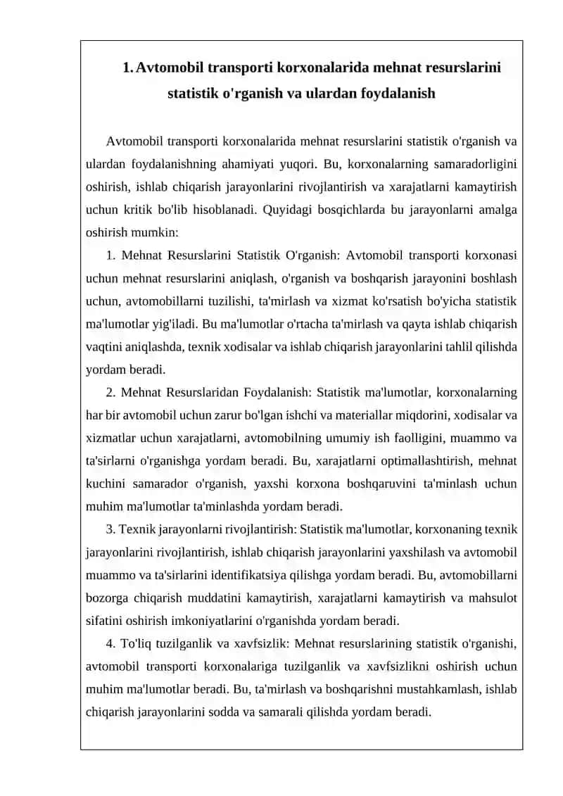 Avtomobil transporti harakatlanuvchi tarkib ishi statistik kuzatuvi va tahlili 4