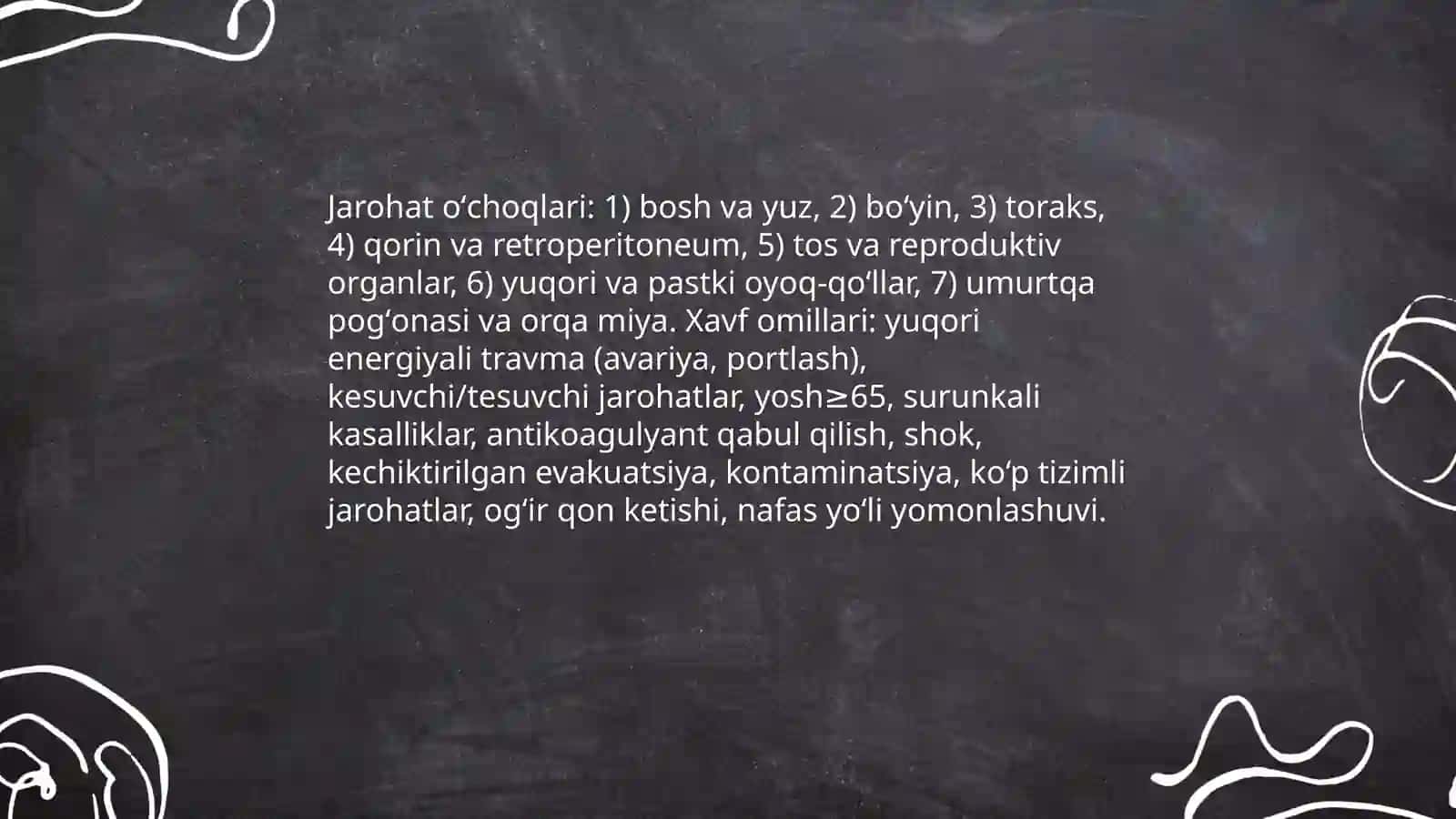 Favqulodda vaziyatlarda vujudga keluvchi jarohatlanish oʻchoqlarining tabiiy - taktik tavsifi 4