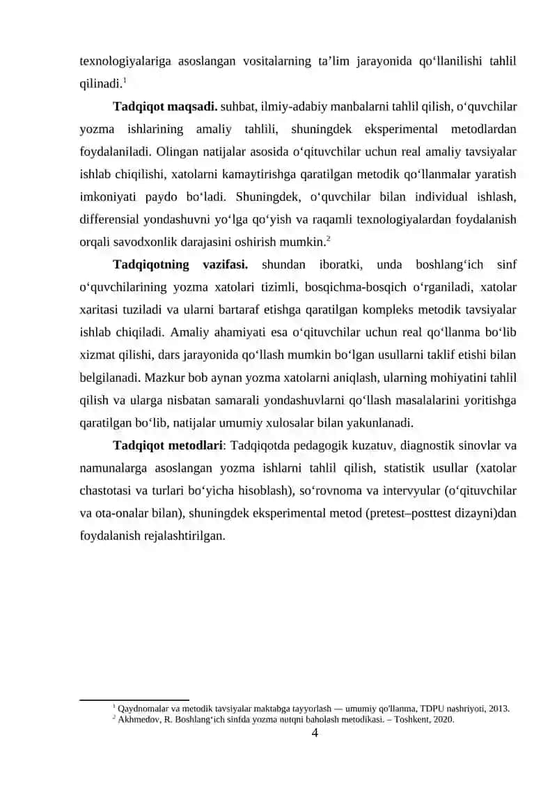Boshlang‘ich sinf o‘quvchilarining yozma ishlarida yo‘l qo‘yilgan xatolari ustida ishlash 4
