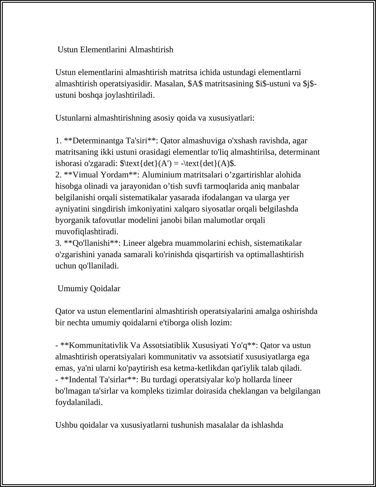 Matriksalar Ustida Qator va Ustun Elementlarini Almashtirish Operatsiyalari 4