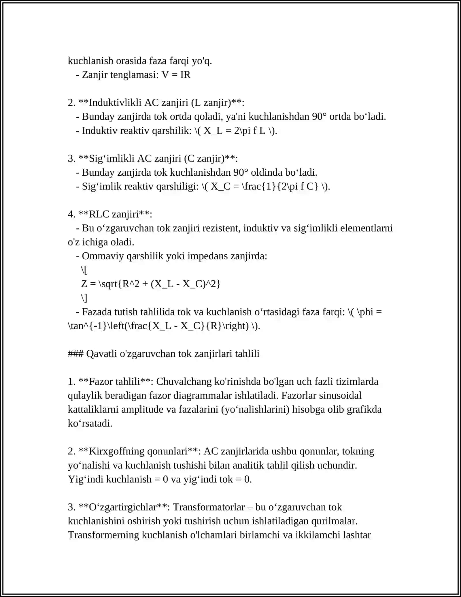 ELEKTR ZANJIRLAR TAHLILIDA INTEGRAL HISOB TATBILARI 4