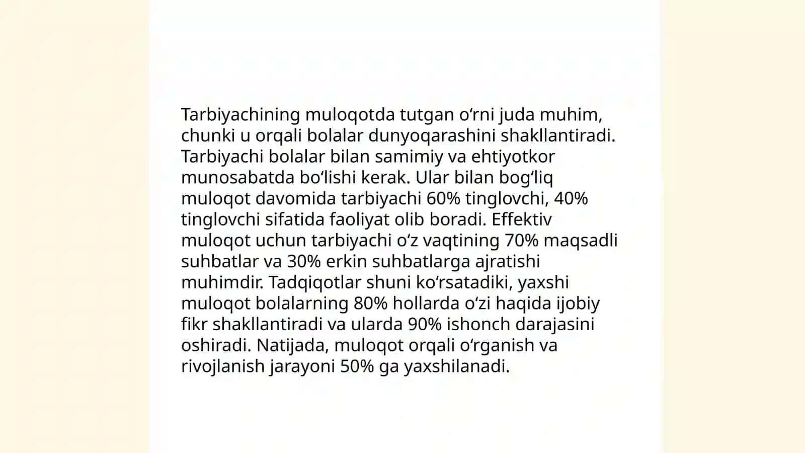 Tarbiyachining faoliyatida muloqot madaniyati va psixalogiyasi gʻoyalari 4