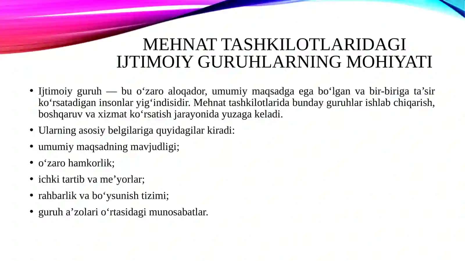 Mehnat tashkilotlaridagi ijtimoiy guruhlar 4