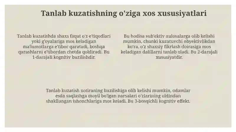Tanlanma kuzatish maʼnosi va uning oʻziga xos xususiyatlari 4