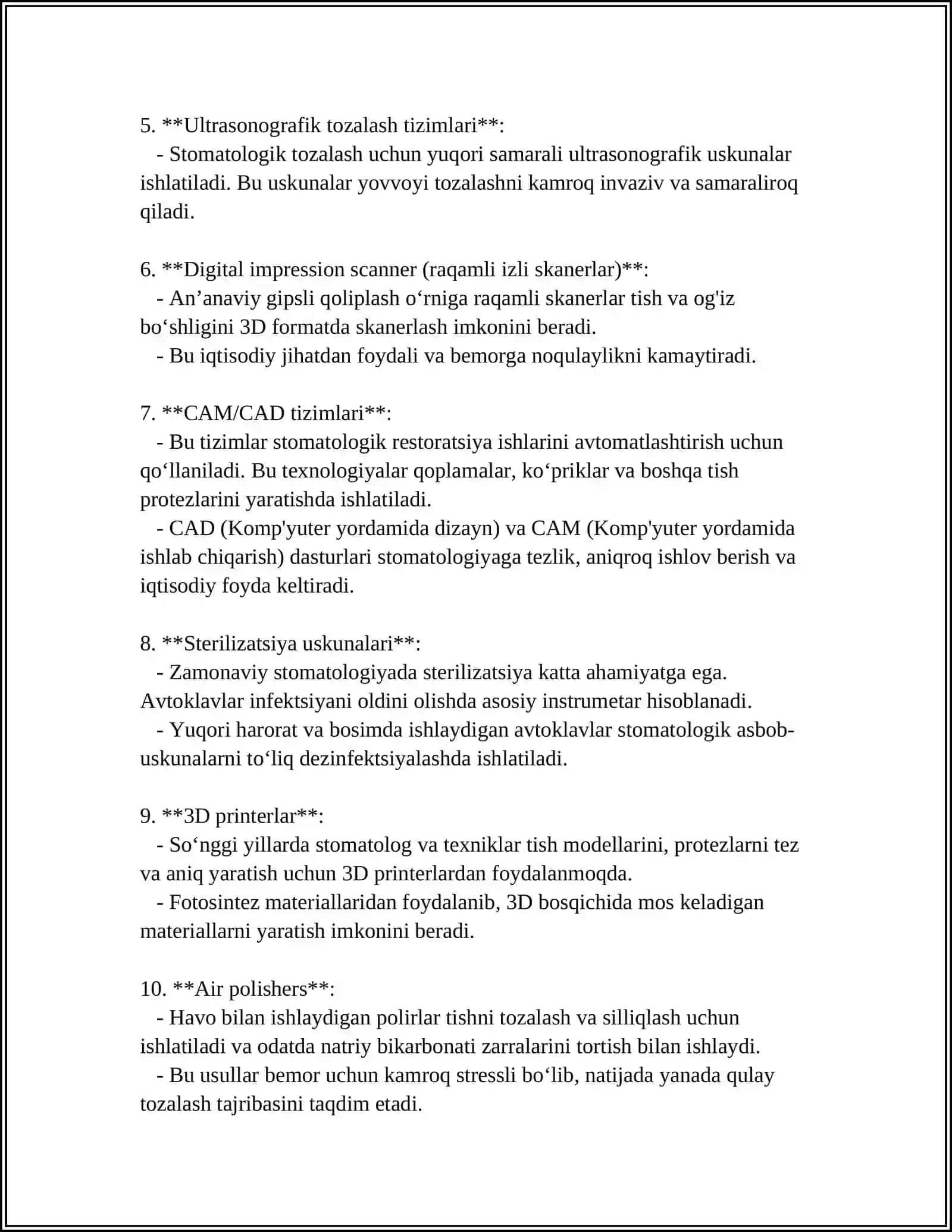 ZAMONAVIY STOMATOLOGIK QURILMALAR. TASNIFI. XUSUSIYATLARI 4