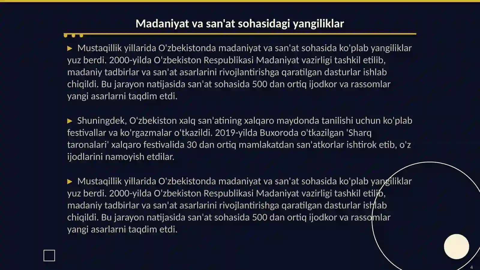 Mustaqillik yillarida Ozbekistondagi marifiy va madaniy rivojlantirish 4