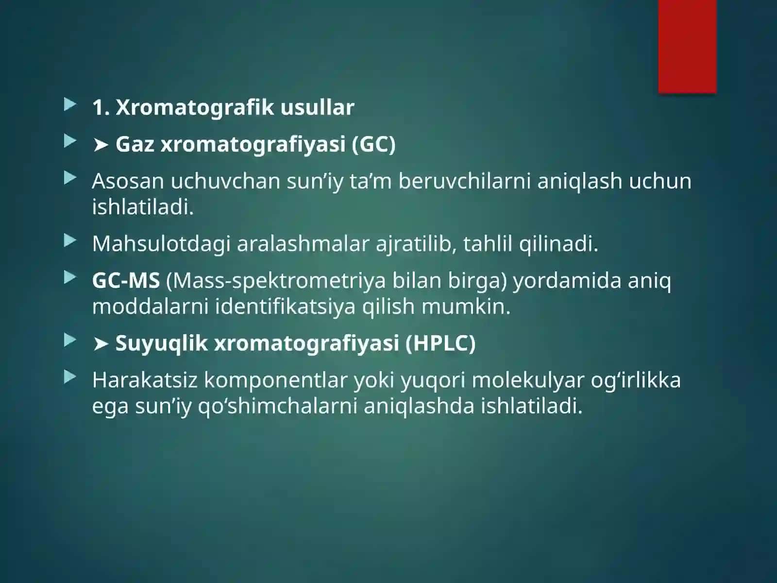 Oziq-ovqat mahsulotlari tarkibidagi sun'iy ta'mberuvchilarni aniqlash usullari 4