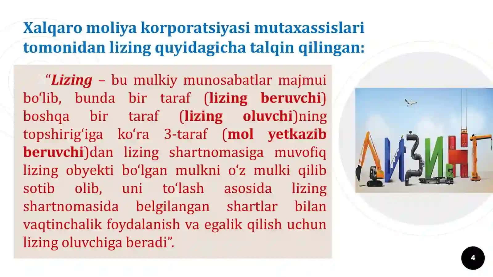Investitsiyalarni moliyalashtirishni lizing mexanizmi 4