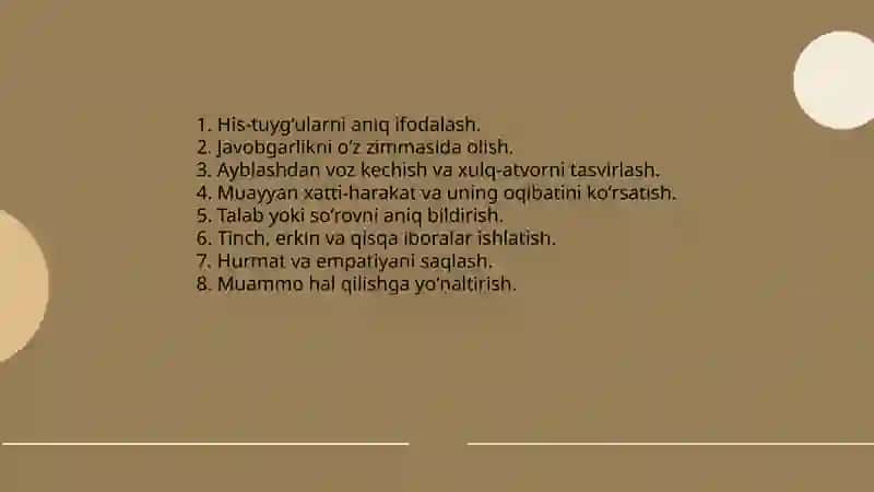 Konfliktlarni bartaraf etishda men tasdiqlari va men usullari 4