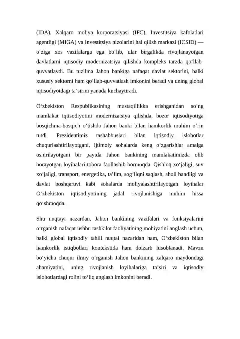 Jahon banki, uning vazifalari va funksiyalari 4