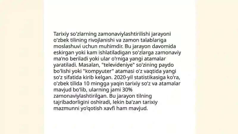 Ózbek tili leksikasida eskirish va yangilanish jarayonlari 4
