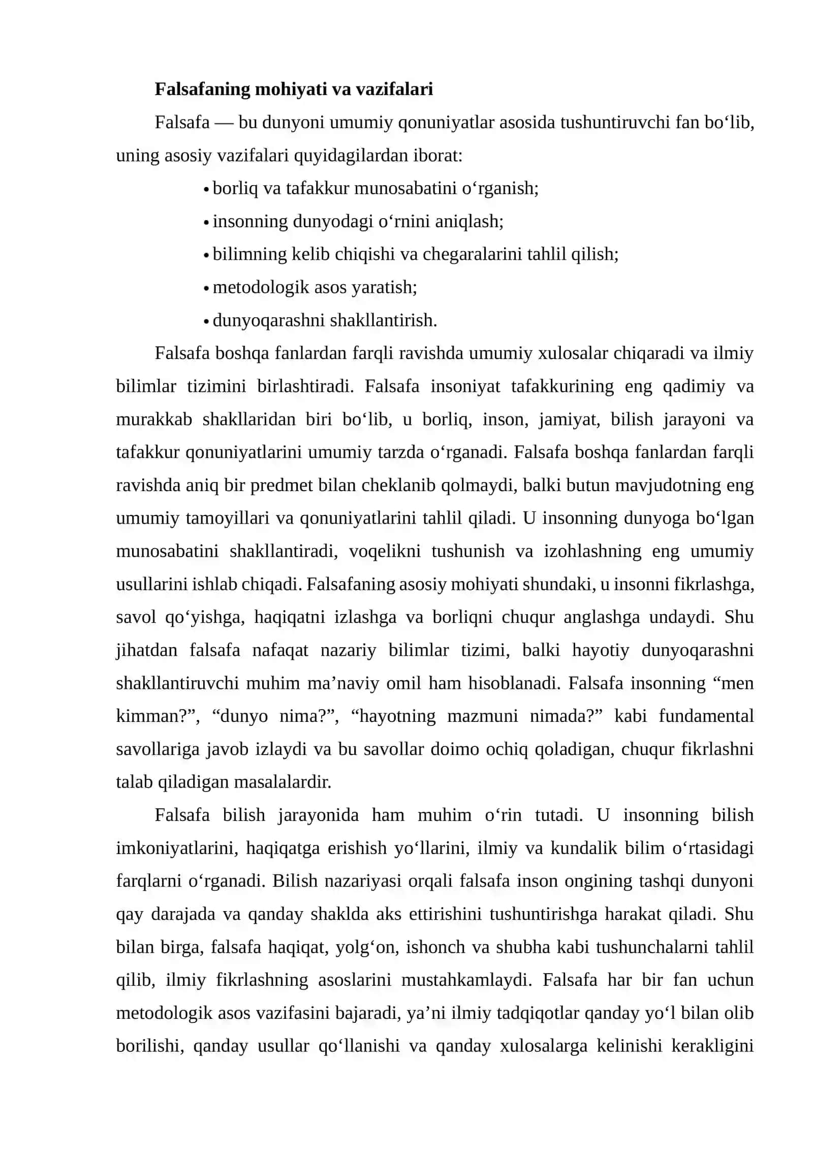 FALSAFANING BOSHQA FAN SOHA MUTAXASSISLARI UCHUN AHAMIYATI 4