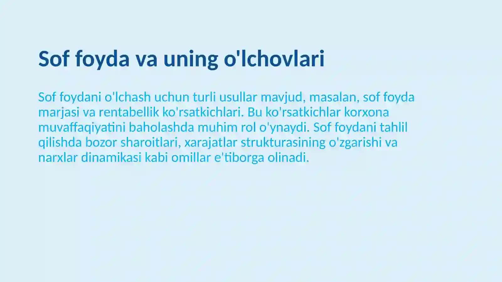 Sof foyda va unga ta’sir etuvchi omillar tahlili 4