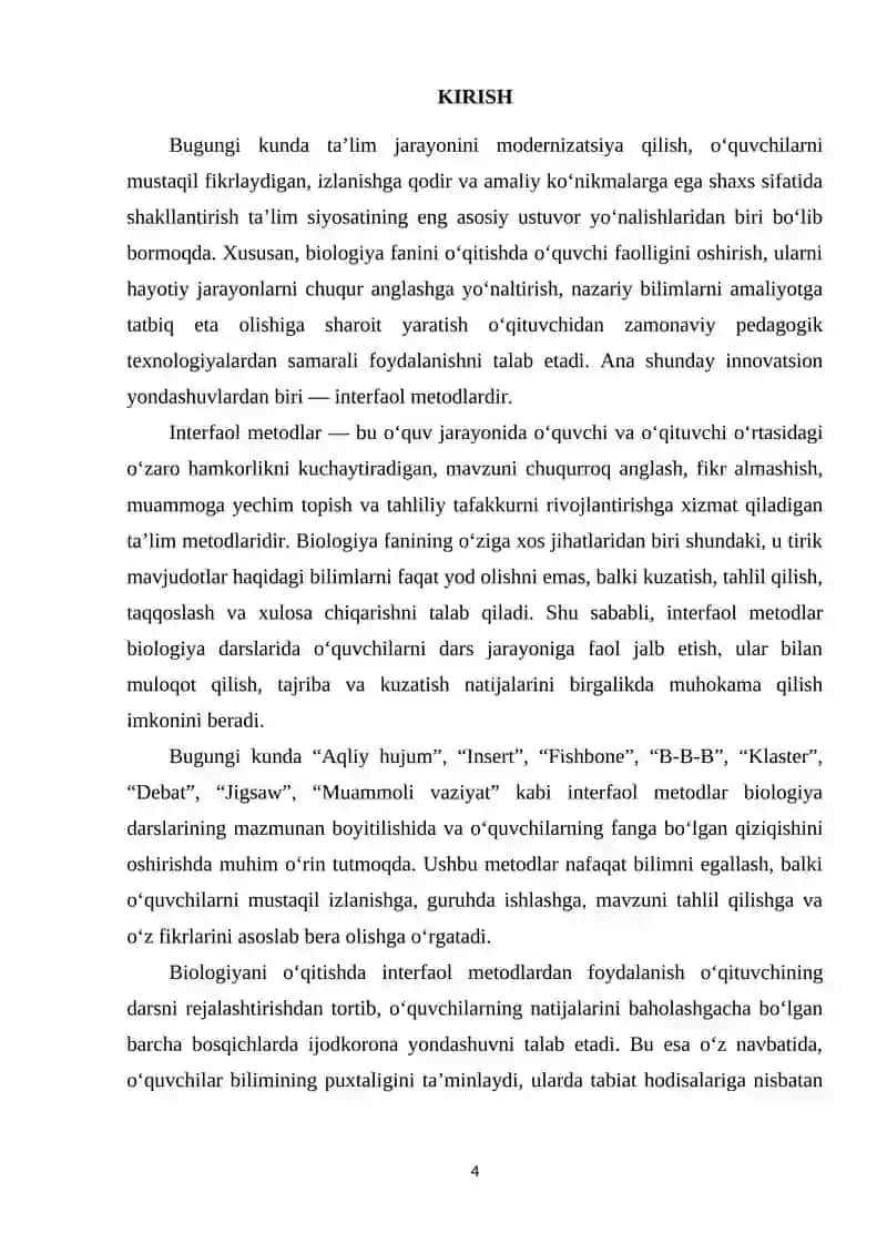 Biologiya fanidan Qon aylanish tizimining tuzilishi va vazifasi mavzularini o’qitish metodikasi 4