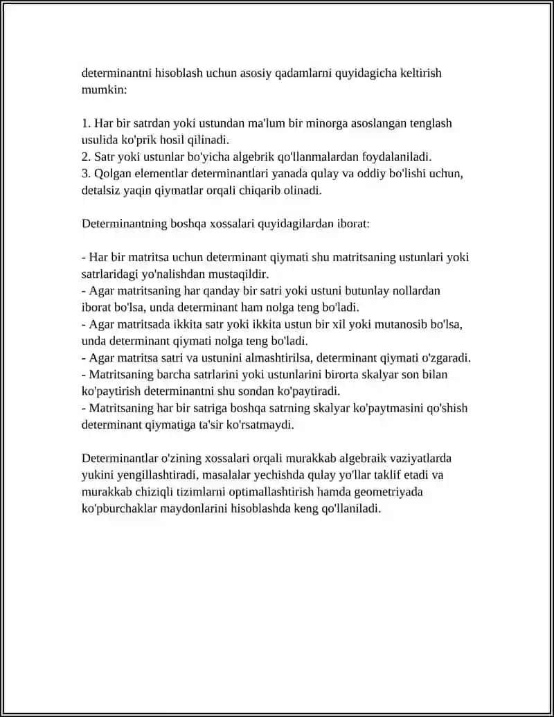 MUSTAQIL ISH Mavzu: DETERMINANT VA ULARNING XOSSALARI 4