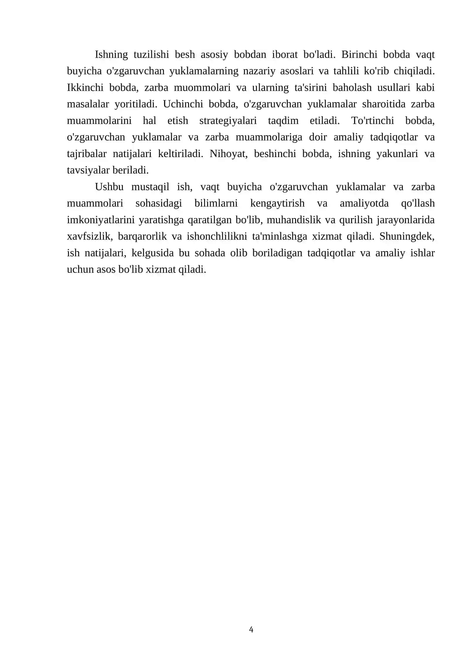 Vaqt buyicha o'zgaruvchan yuklamalar va zarba muommolari 4
