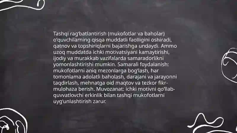 Ichki motivatsiya va oʻquvchilarning faolligini oshirishning asosiy motivlari 4