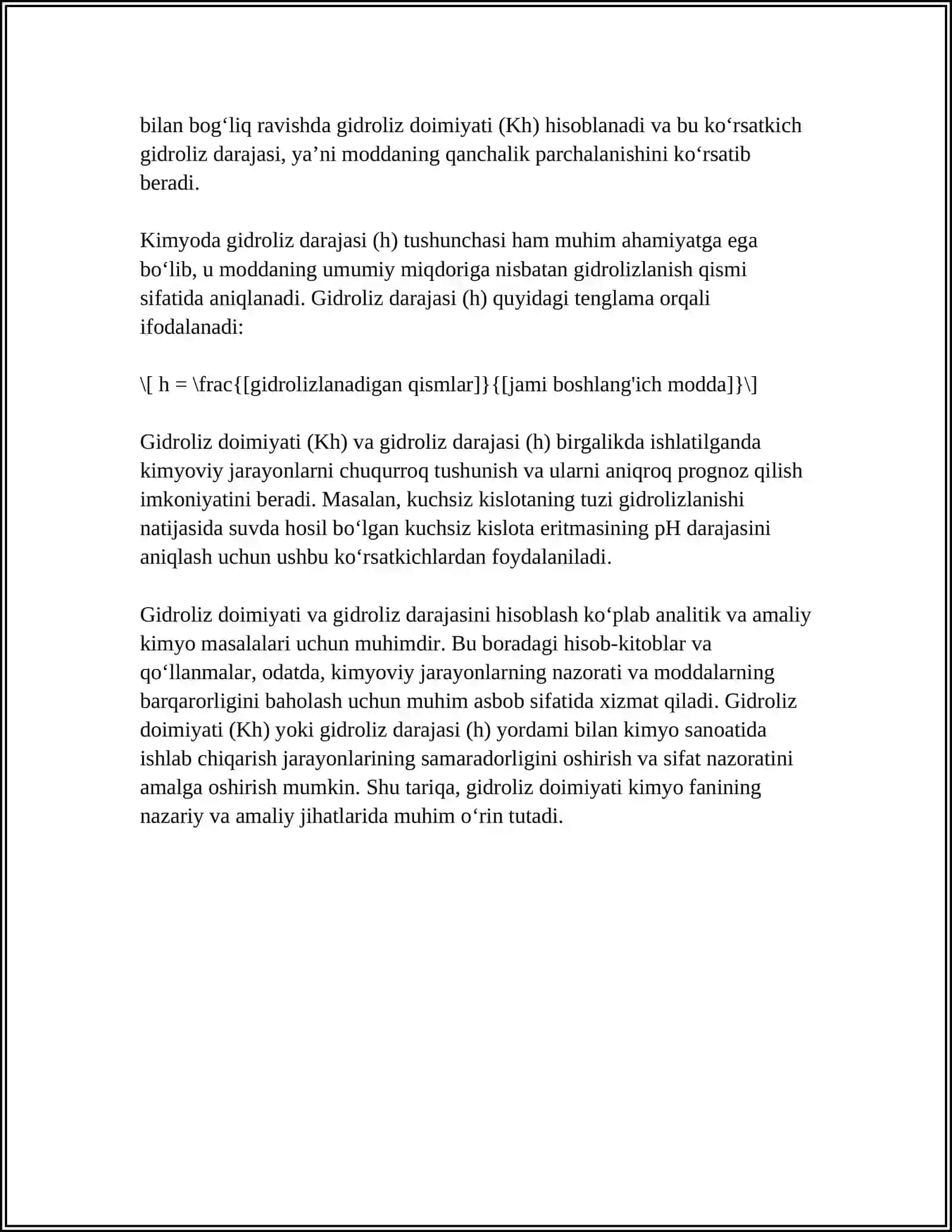 GIDROLIZ DOIMIYSI VA GIDROLIZ DARAJASINI HISOBLASH 4