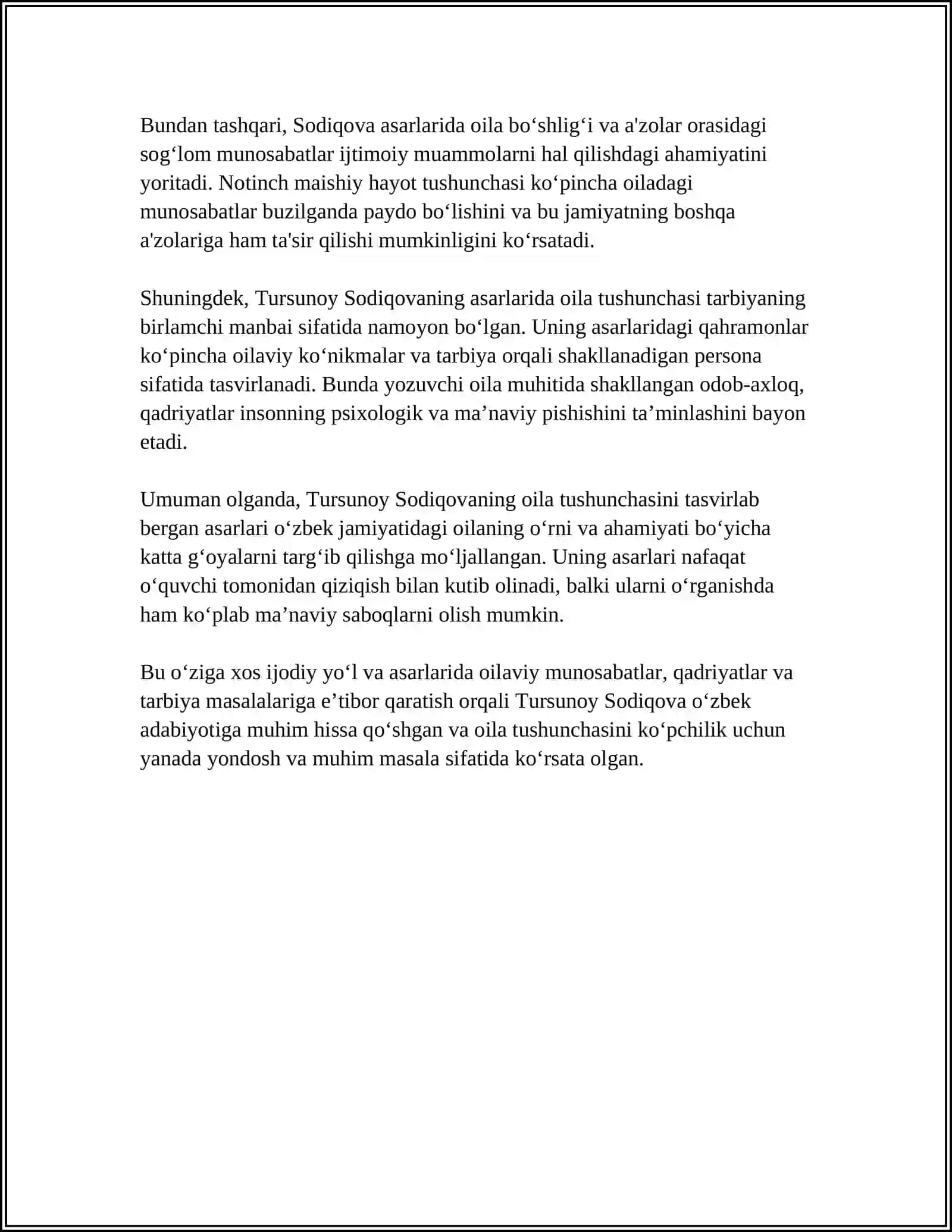 TURSUNOY SODIQOVANING ASARLARI ASOSIDA YOSHLARNI OILAVIY HAYOT HAQIDA TASSAVVURLARINI SHAKLLANTIRISH 4