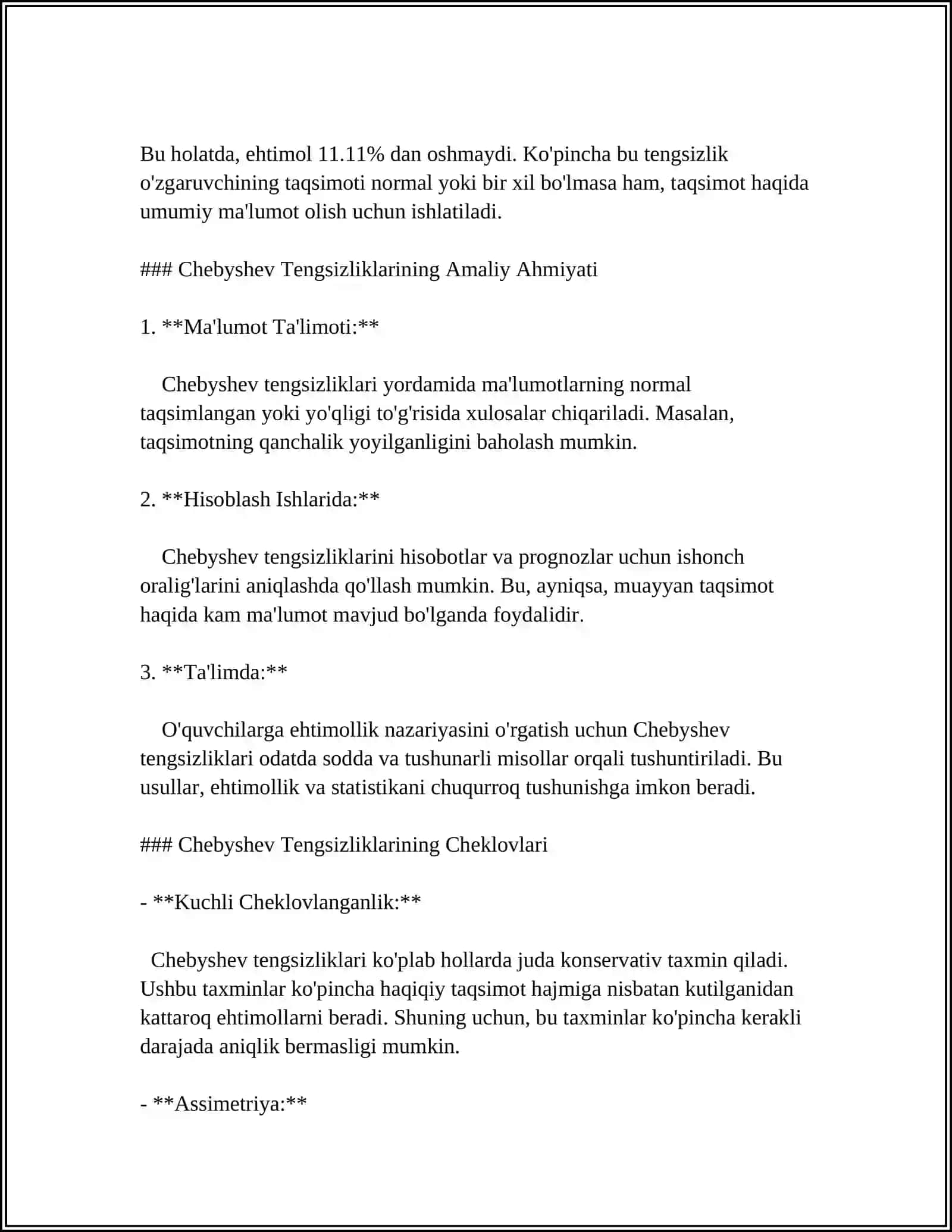 CHEBISHEV TENGSIZLIGI 4