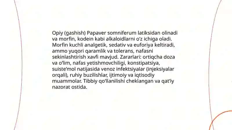 26 Tabiiy va sintetik narkotik vositalar. Foydasi va zarari 4