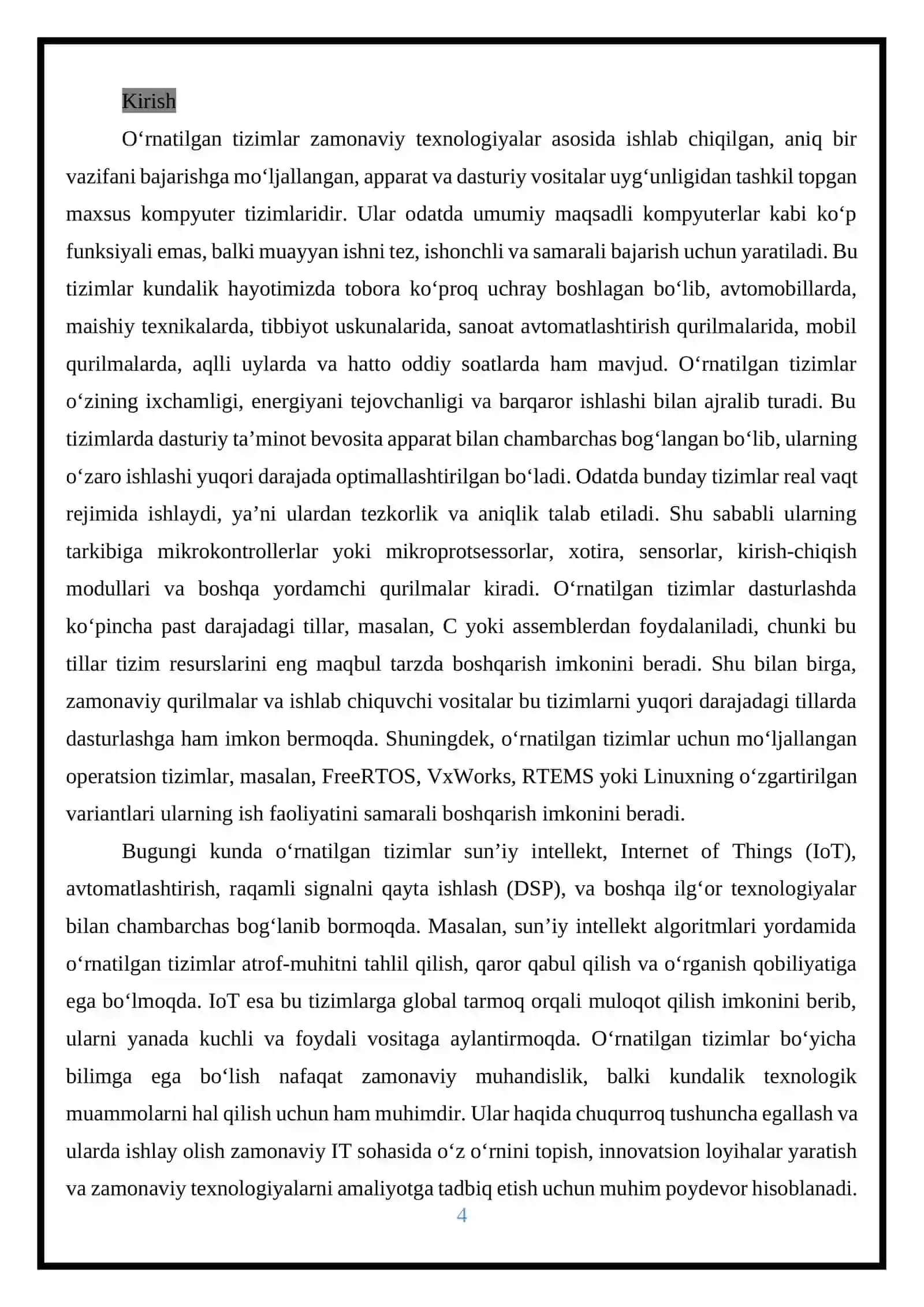 O‘rnatilgan tizimlarda dasturiy vositalar va dasturlash texnologiyalari 4