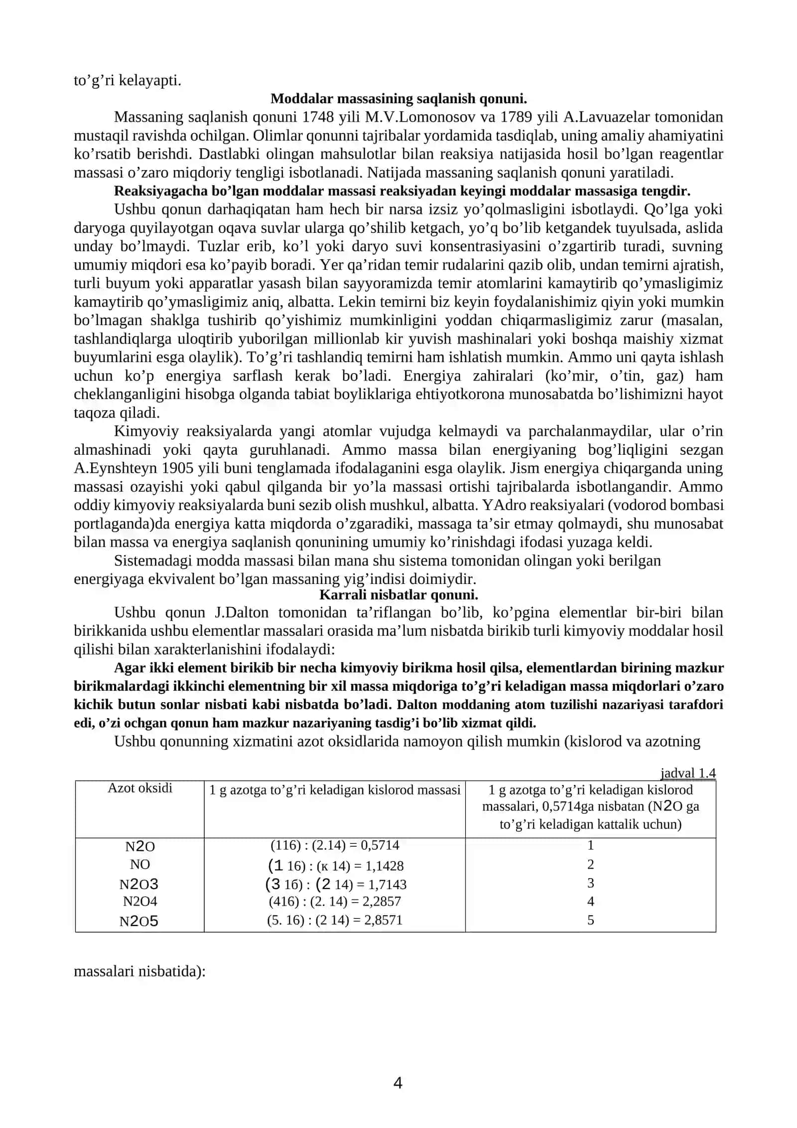 Kimyoning asosiy tushunchalari va stexiometrik qonunlari 4