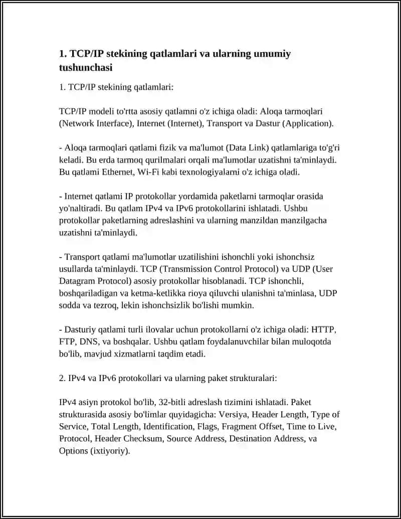 TCP/IP PROTOKOLLAR STEKI HAQIDA UMUMIY TUSHUNCHA 4