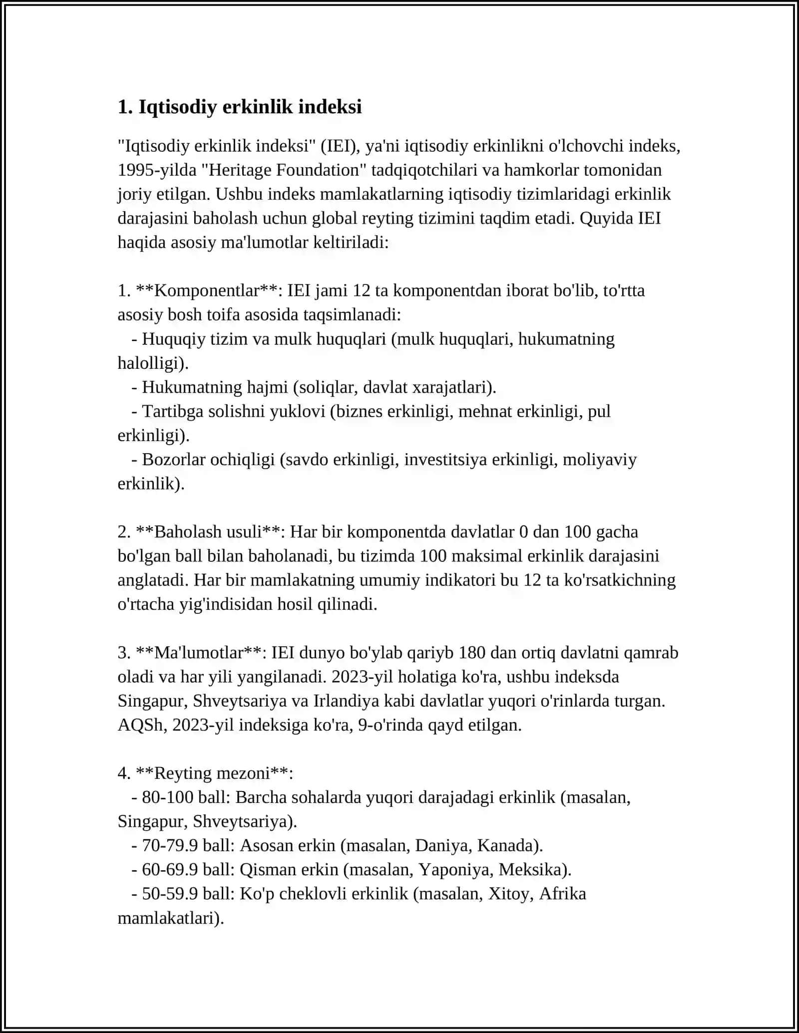 IQTISODIY VA IJTIMOIY SOHADAGI USTUVOR XALQARO REYTINGLAR VA ULARGA OʻZBEKISTONNING INTEGRATSIYALASHUVI 4