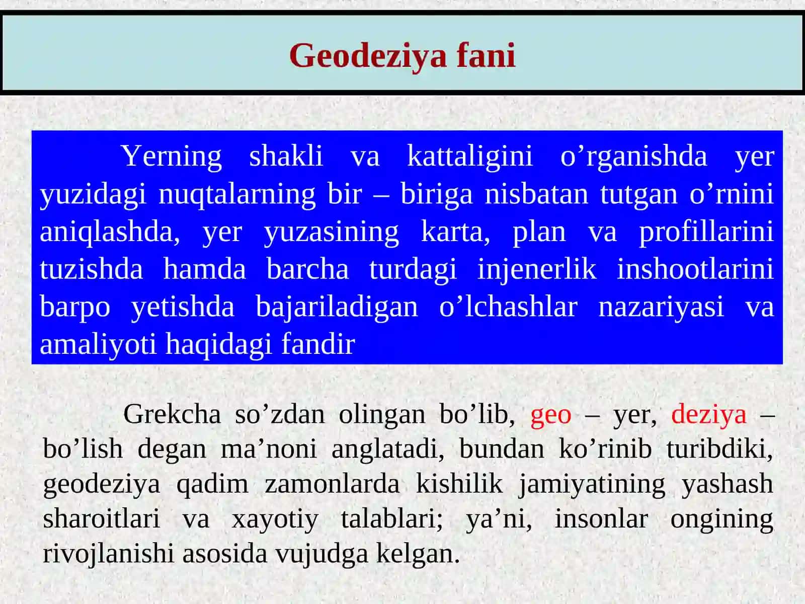 Neft va gaz ishi kafedrasi Geodeziya FANIDAN Ma’ruza mashg‘ulotlari 4