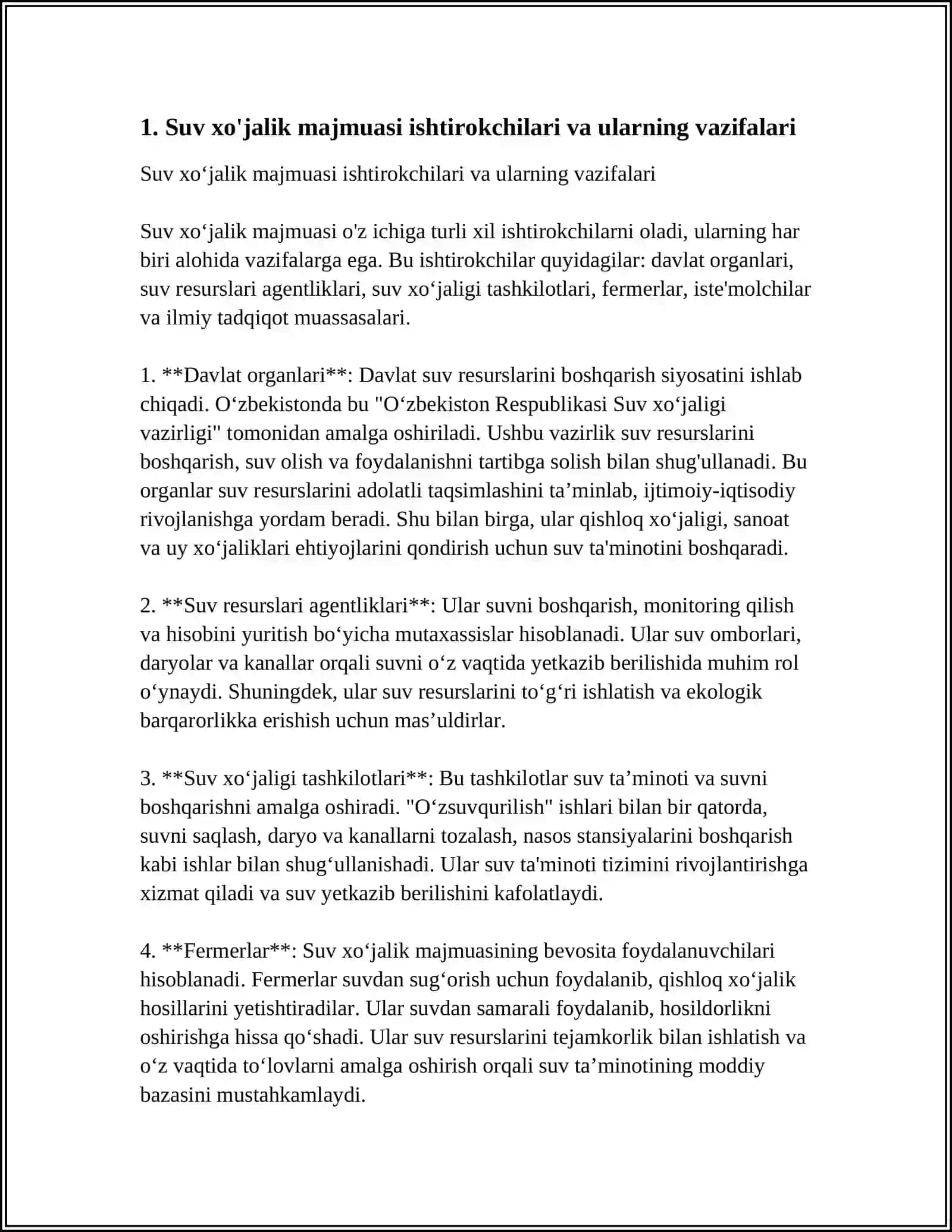 DARYO HAVZASINING SUV XO'JALIK MAJMUASI QATNASHUVCHILARI VA ULARNING SUVDAN FOYDALANISH TASNIFI 4