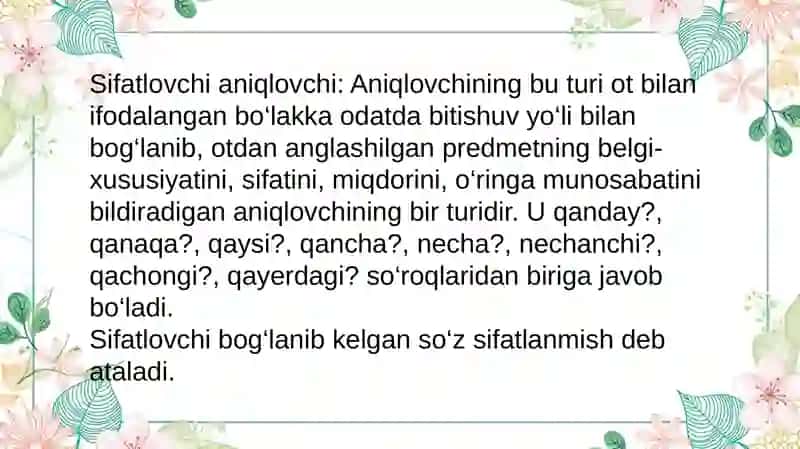 Gapning ikkinchi darajali bo'laklari aniqlovchi,to'ldiruvchi,hol 4