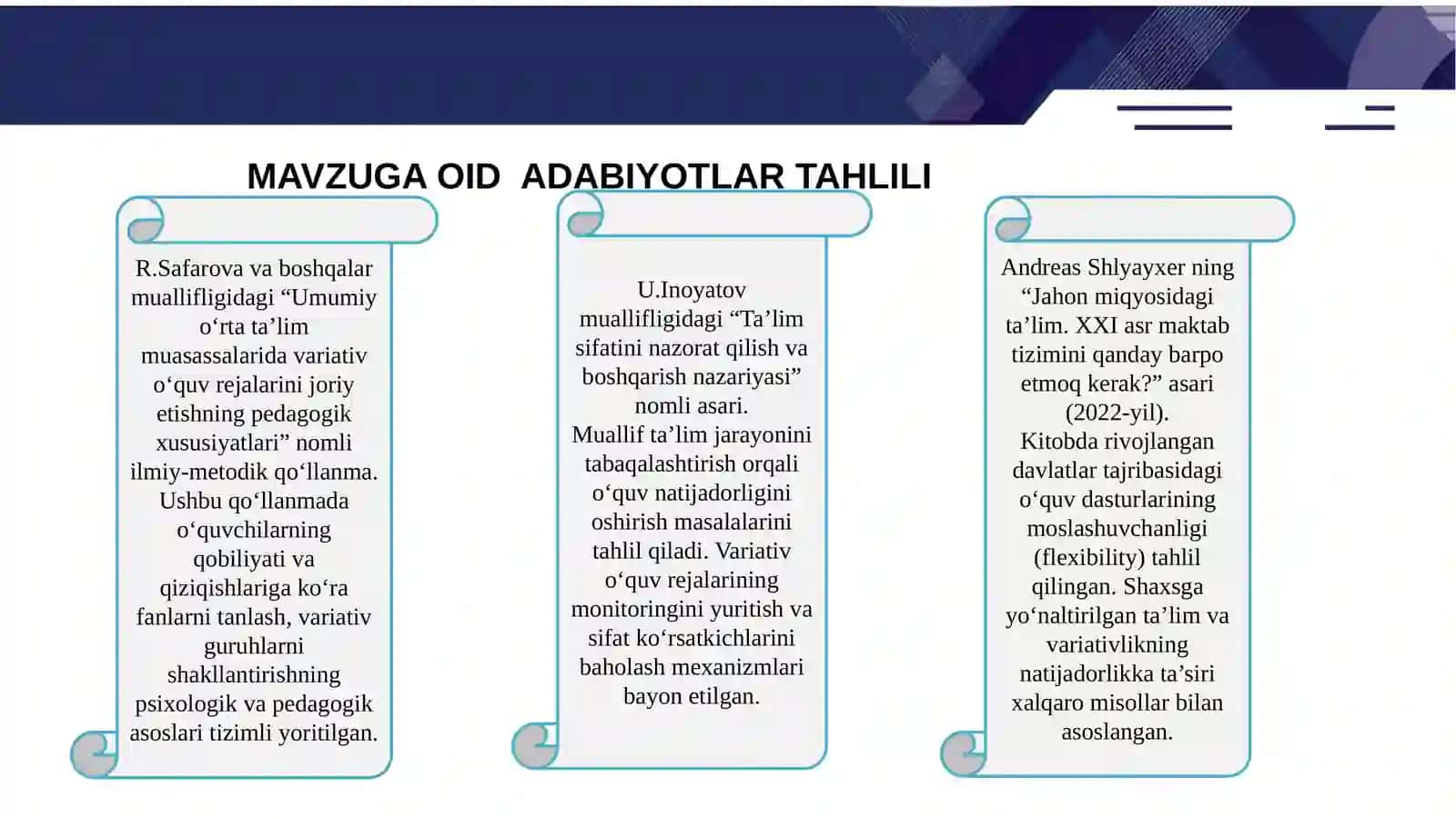 Variantiv o'quv rejalarini joriy etish va ularning natijadorligini ta'minlash 4