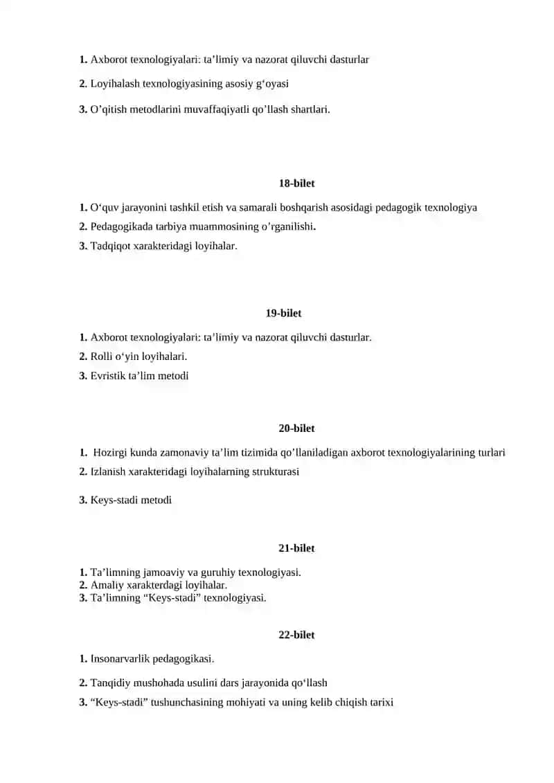 Pedagogik texnologiya fanidan oraliq nazorat savollari 4