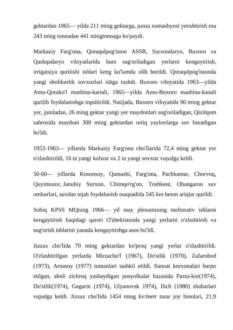 O’zbekistonda 50-70 yillarda paxta yakka hokimligining kuchayishi va ekalogik muammolarning kelib chiqishi 4