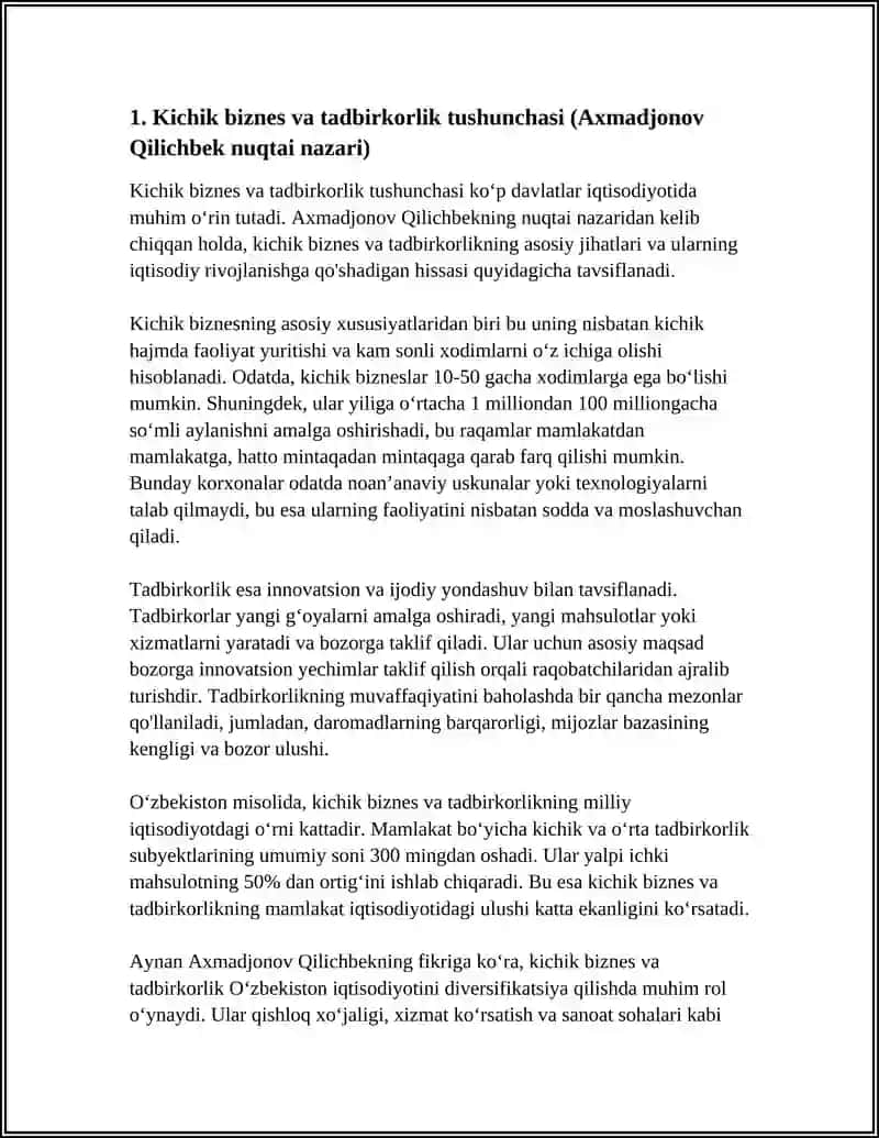 Kichik Biznes va Tadbirkorlikning Turlari hamda Shakllari 4