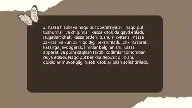 Pul mablag'lari va hisob-kitoblar hisobi 4