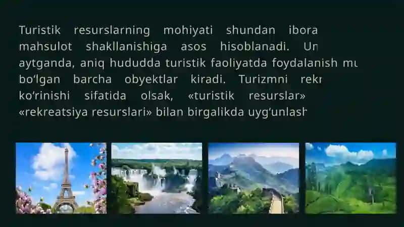 Mintaqalarning turistik resurslarini tasniflash usullari 4