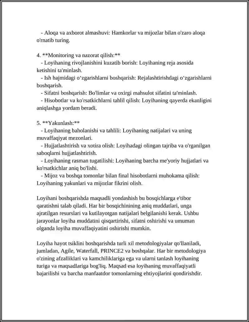 MUSTAQIL ISH Mavzu: DASTURIY LOYIHALARNI BOSHQARISH 4