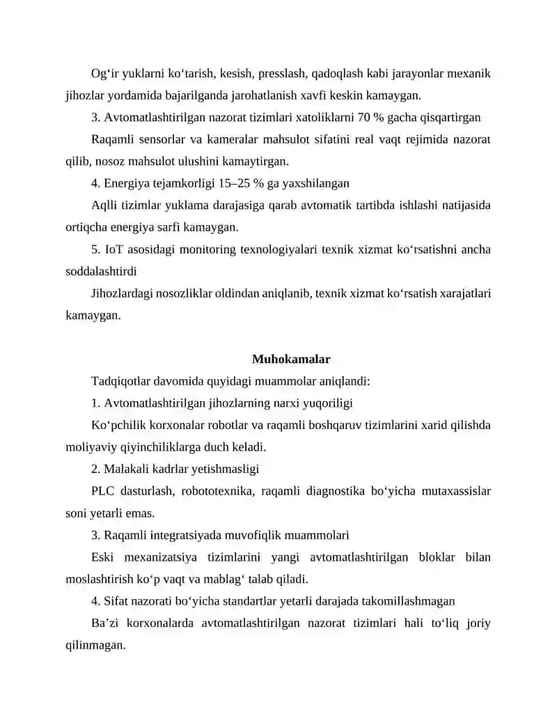 MEXANIZATSIYA VA AVTOMATLASHTIRILGAN JIHOZLARNING ZAMONAVIY SANOATDA QO‘LLANILISHI 4