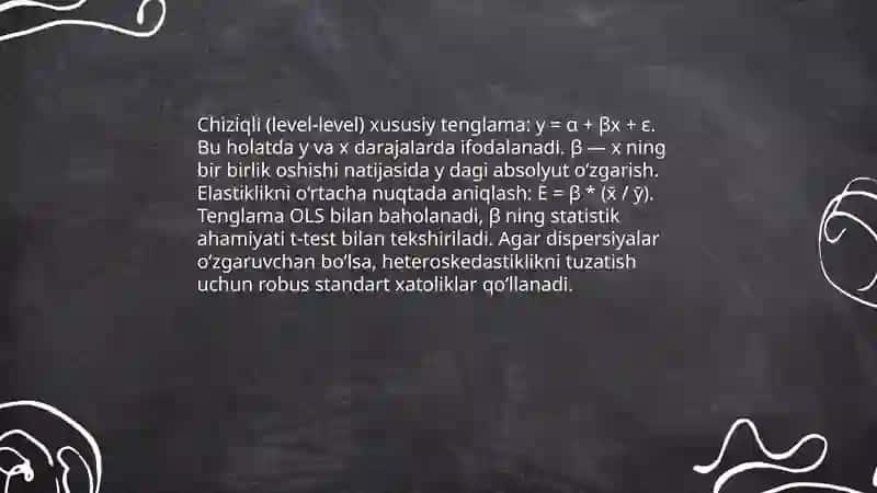 Regressiyaning xususiy tenglamasining yozilishi va elastikning xususiy koeffisientini aniglash 4