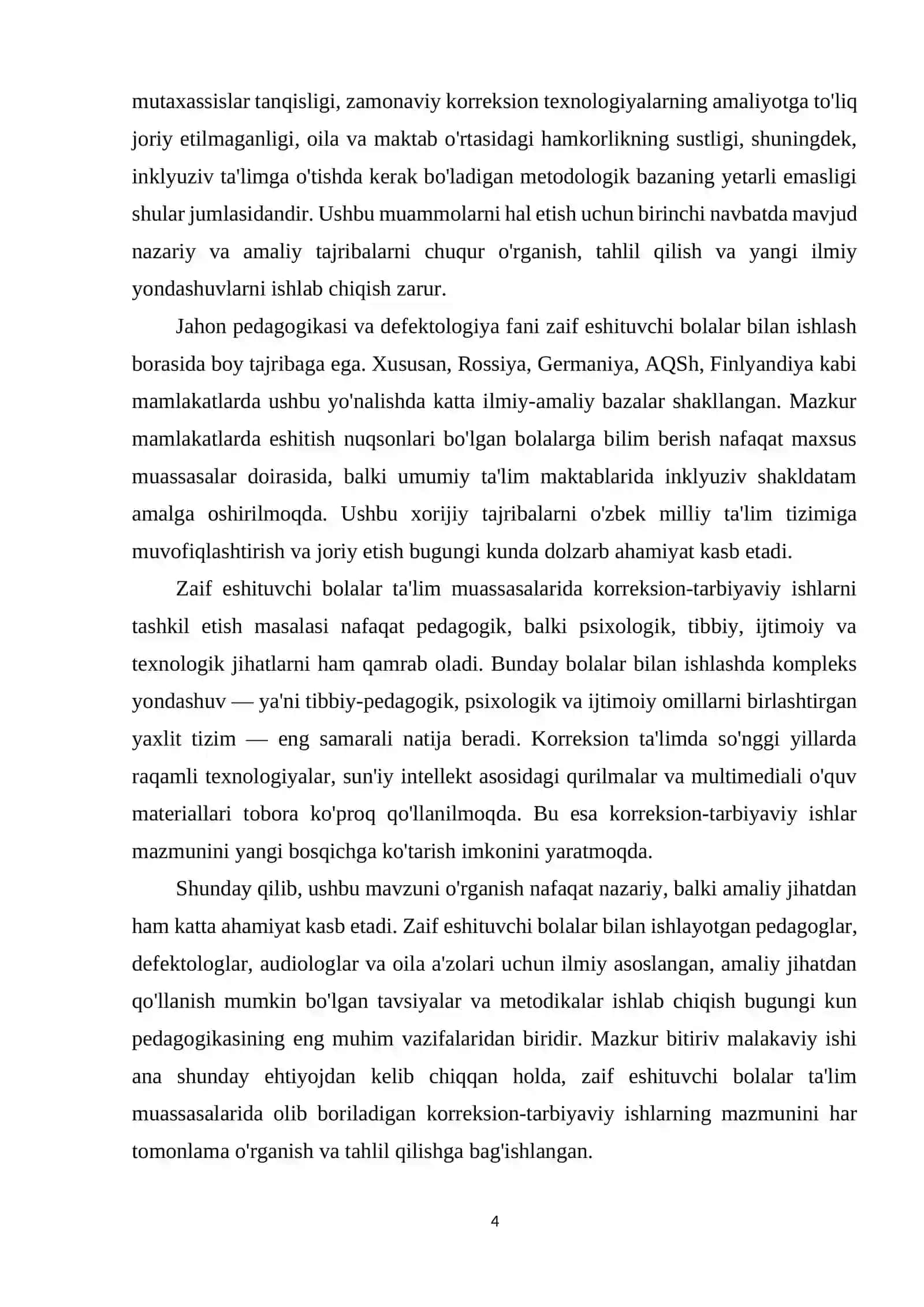 Zaif eshituvchi bolalar ta'lim muassasalarida korreksion-tarbiyaviy ishlar mazmuni — Surdopedagogika BMI (MNPU, ) 4