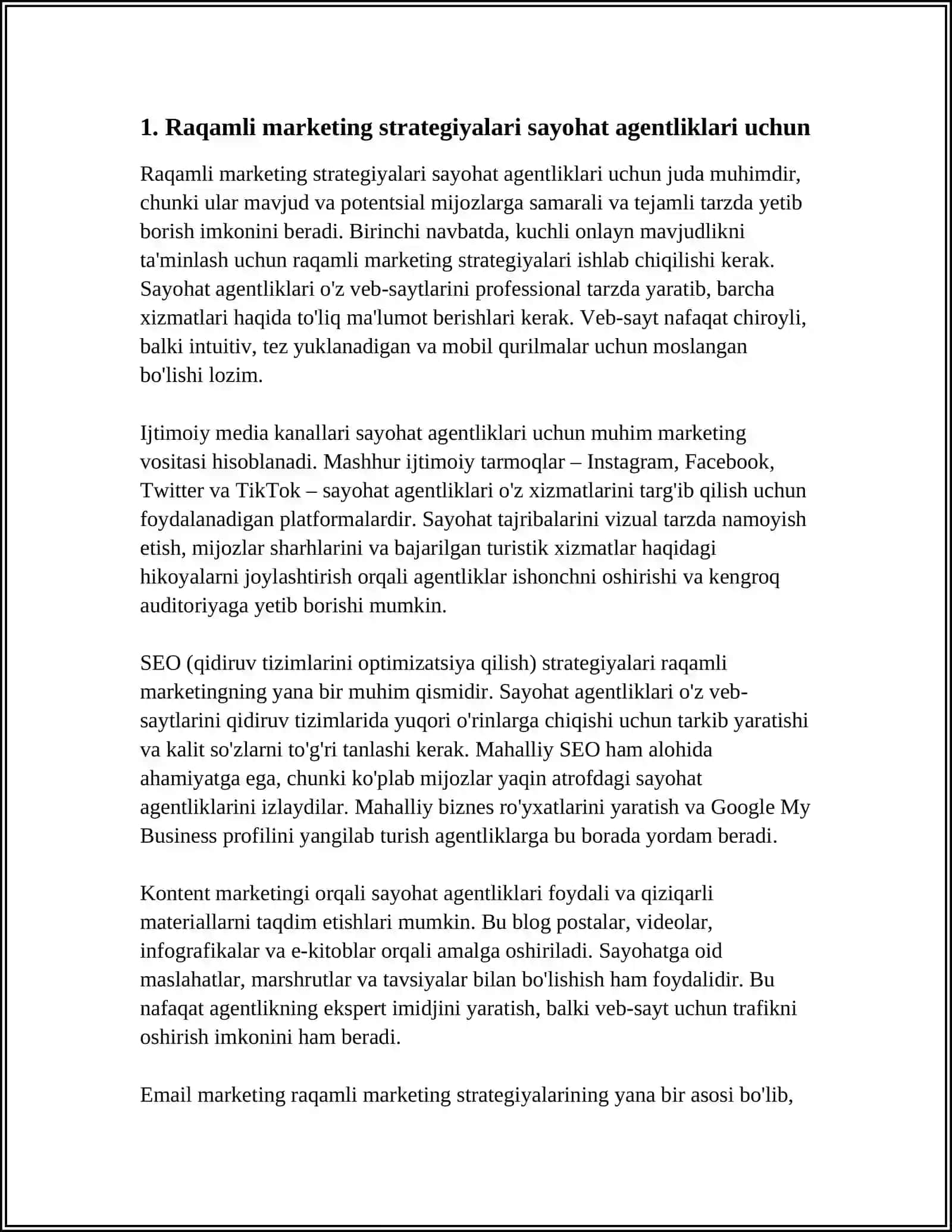 MAVZU:SAYOHAT AGENTLIKLARI UCHUN SAMARALI MARKETING STRATEGIYALARI 4