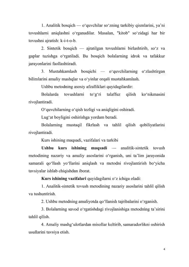 Savod oʻrgatishda analitik sintetik tovush metodi va uning xususiyatlari. 4