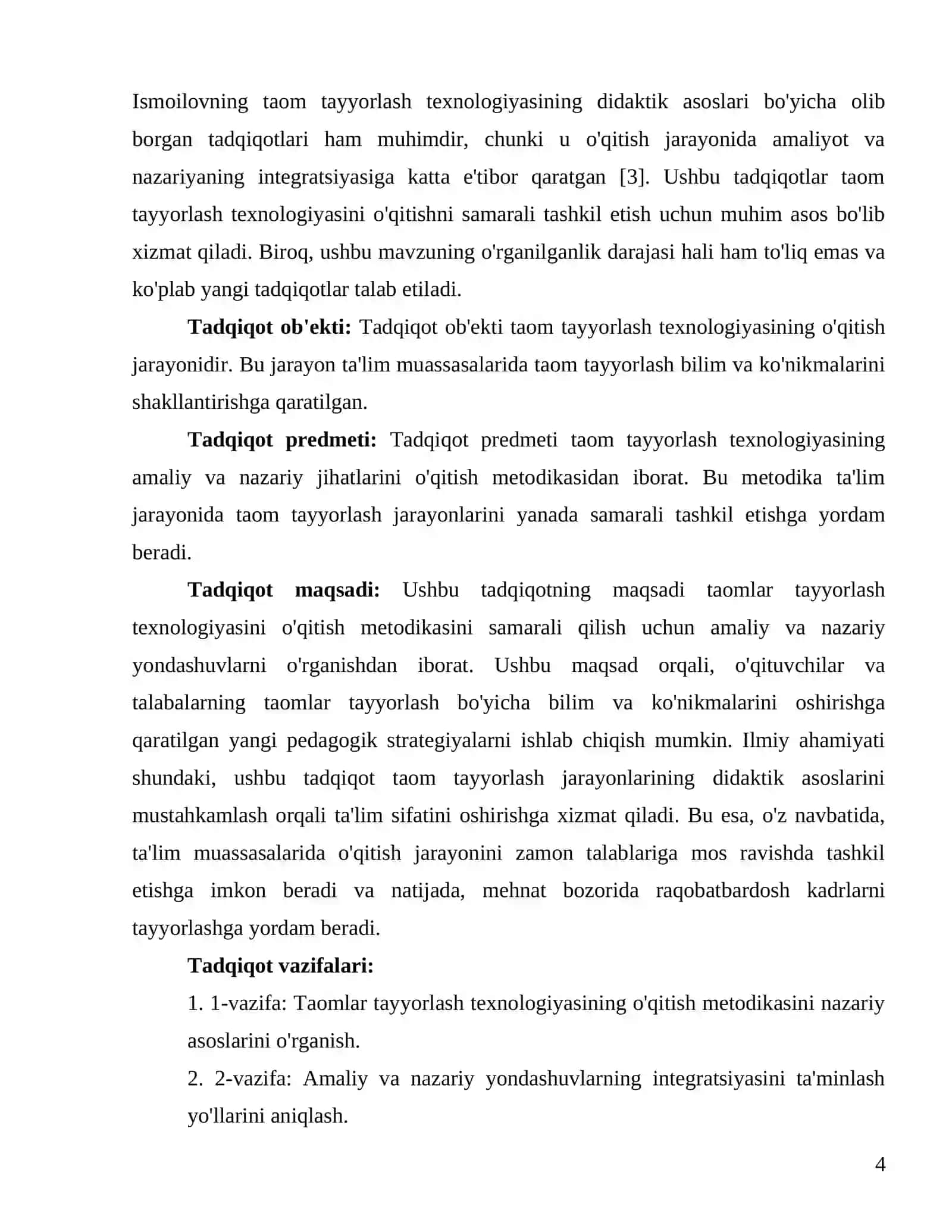 ""Taomlar tayyorlash texnologiyasining o'qitish metodikasi"" 4