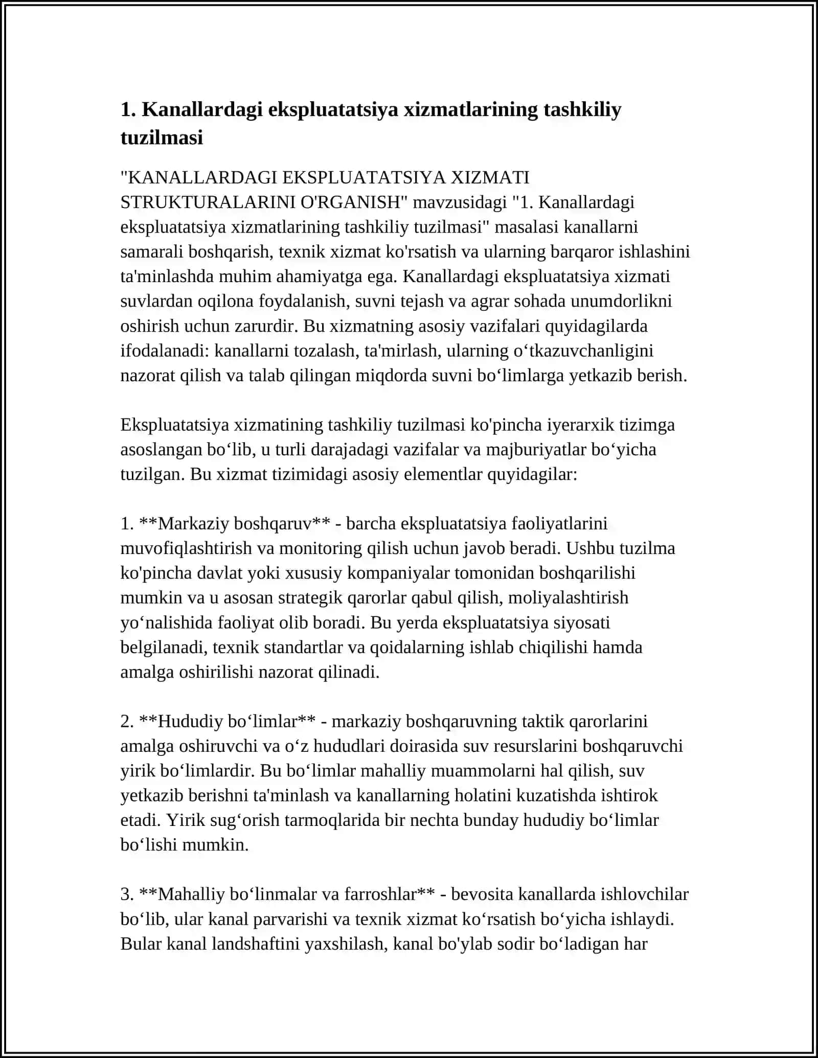KANALLARDAGI EKSPLUTATSIYA HIZMATI STRUKTURALARINI O'RGANISH 4
