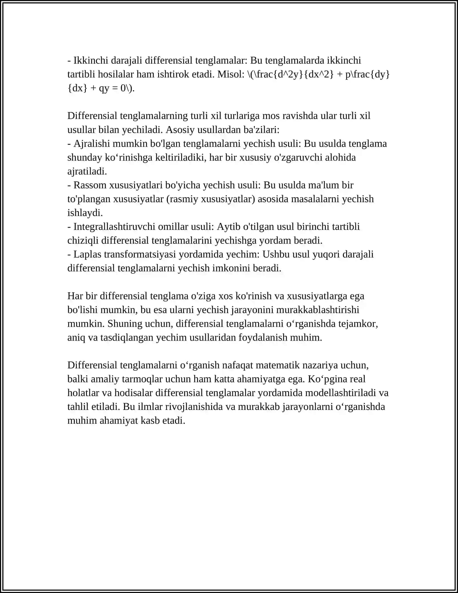 BIR JINSLI DIFFERENSIAL TENGLAMALAR VA ULARNI YECHISH USULLARI 4