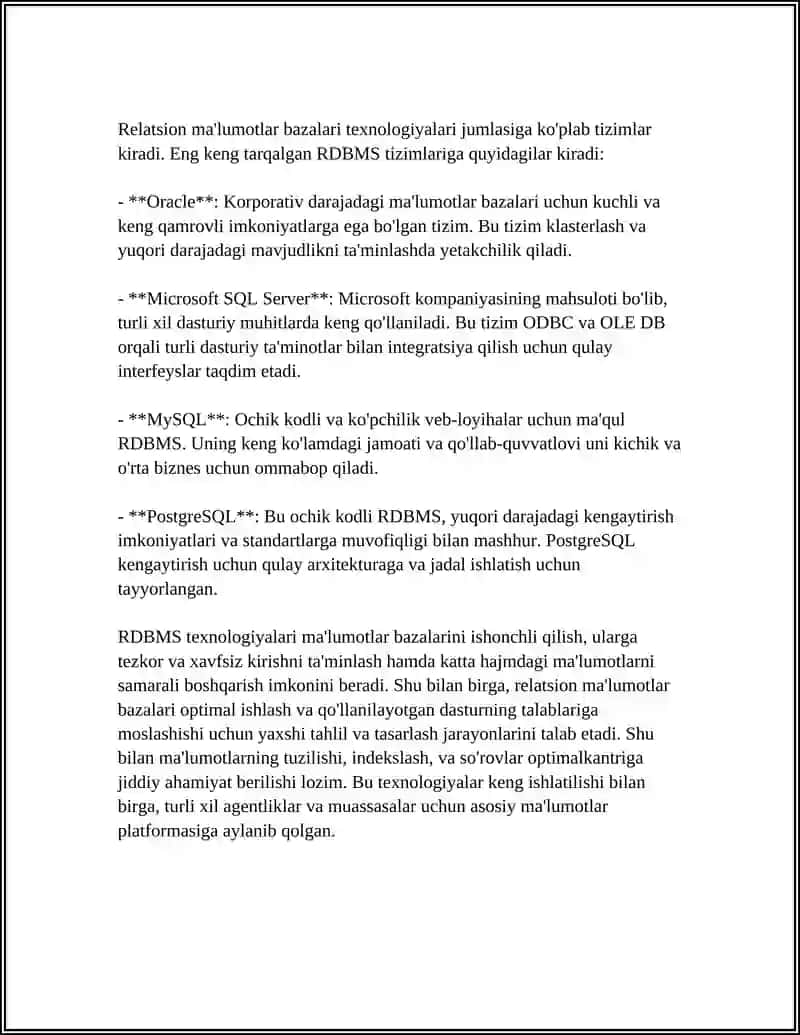 MA'LUMOTLAR BAZASINI SHAKILANTIRISHDA ISHLATILADIGAN TEXNOLOGIYALAR 4