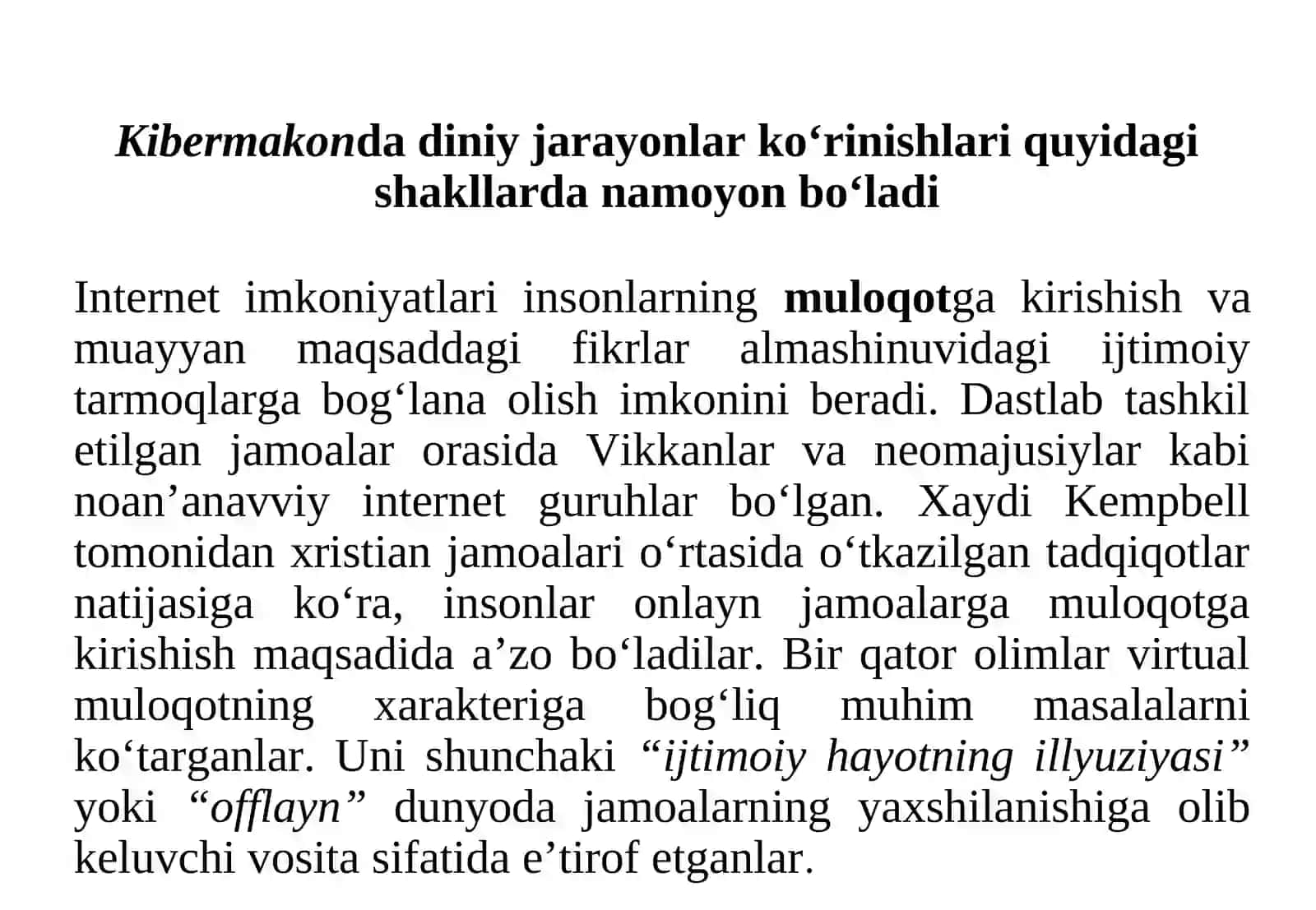 Kiber makonda diniy e`tiqod targ`ibotining ijtimoiy xavvfi 4