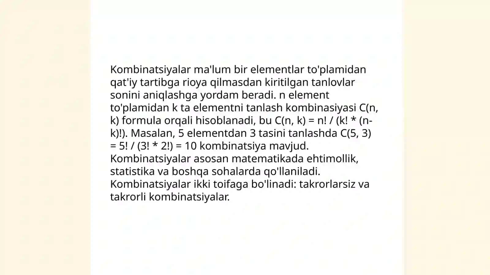 TIMSS xalqaro baholash dasturida "Kambinatorika elementlari" mazmun sohasiga oid topshiriqlar 4